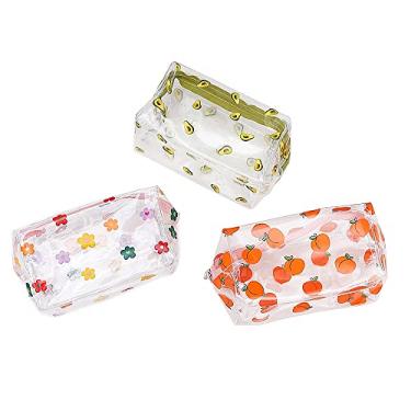 Imagem de 3 peças de bolsas de cosméticos transparentes e transparentes para viagem, necessaire de maquiagem portátil, kit de pincéis de maquiagem, bolsa de armazenamento à prova d'água, organização de desenhos animados para mulheres e meninas (opção de 3 peças)