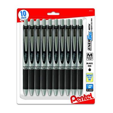 Imagem de Pentel Energel Canetas retráteis RTX de 0,7 mm, ponta de metal, ponta de metal, canetas de tinta gel líquido Energel de ponta média 0,7 mm. Pacote com 10