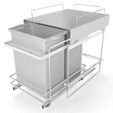 Imagem de Lixeira Deslizante Dupla com Tampa Fixa 15L Piatina Aramada Aço Cromado Piva Cozinha
