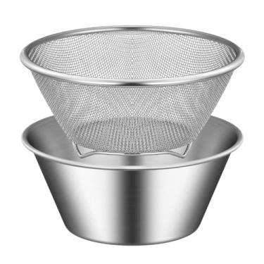 Imagem de Ioensy Coador de aço inoxidável com conjunto de tigela de mistura, cesta de lavagem de frutas da bacia do escorredor da cozinha para uvas cozinhadas macarrão