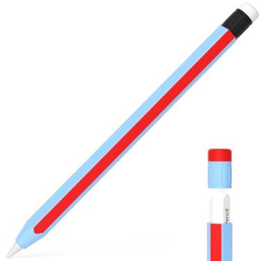 Imagem de AZF Estojo compatível com Apple Pencil 2ª geração, capa de silicone antiderrapante, suporta carregamento magnético e toque duplo. Azul celeste + vermelho
