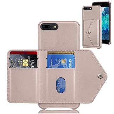 Imagem de XcaseBar Capa carteira para iPhone 7Plus/8 Plus 14.0 cm com suporte para cartão de crédito traseira de couro PU para Apple 8Plus, capa protetora ouro rosa