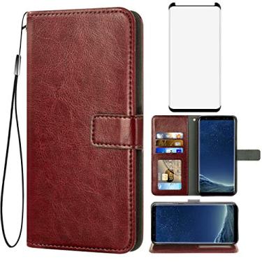 Imagem de Asuwish Capa carteira compatível com Samsung Galaxy S8 Plus com protetor de tela de vidro temperado e suporte para cartão, acessórios para celular para Glaxay S8plus S 8 8plus Edge S8+ SM-G955U marrom