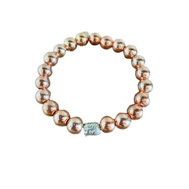 Imagem de Pulseira de Hematita Rosa Dourado e Buda Contas Japamala