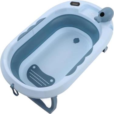 Imagem de Banheira Infantil Portátil Dobrável Com Termômetro Bebê Nenê + Almofad