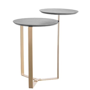 Imagem de Mesa Lateral 02 Tampos Chanfrada Pe Metal Dourado Nero Artesano