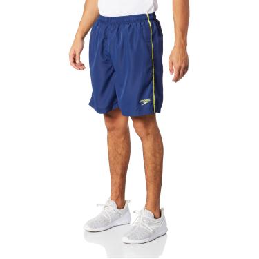 Imagem de Bermuda Masculina, Speedo, Basic Tape, Microfibra com faixa Lateral Contrastante e Sunga Interna, tamanho P - Azul/Amarelo