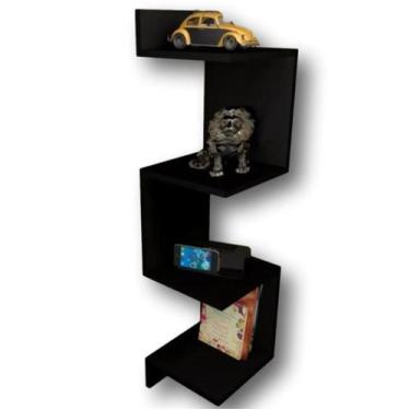 Imagem de Prateleira De Canto Parede Mdf Preto Decoração Livros Para Sala/quarto