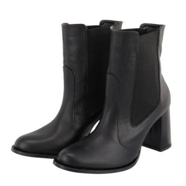 Imagem de Bota Chelsea Cano Baixo Salto Grosso Elástico Lateral Napa Preta - LIK