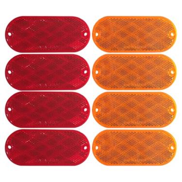 Imagem de MAXXHAUL 50018 Refletores ovais 4 vermelhos e 4 âmbares autoadesivos ou suporte de broca DOT pacote com 8 para caminhões RV's Campers Bike Racks Transportadores de carga 4-3/20.3 cm x 5.1 cm x 1/10.2