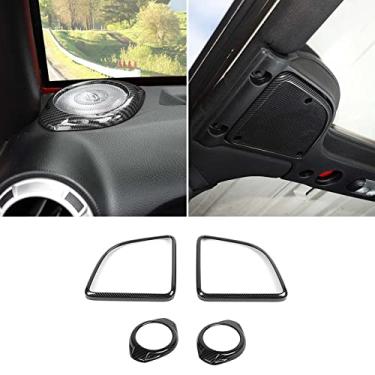 Imagem de Jimen Compatível com Jeep Wrangler JK JKU 2015-2018, 4 peças, alto-falante pilar e tampa de alto-falante no teto acessórios de acabamento interior (fibra de carbono)