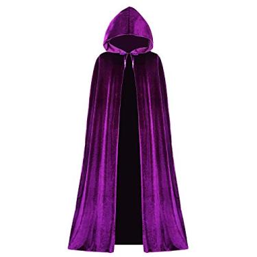 Imagem de Capa de comprimento total com capuz de veludo, Roxa, shorter than 5'7"