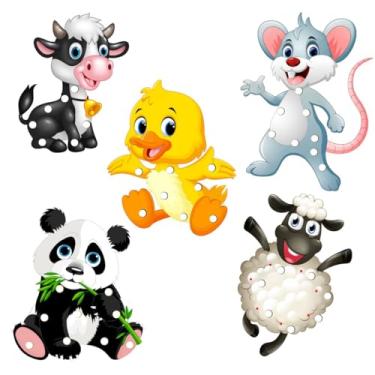 Imagem de Liz KO Kit 5 Alinhavos Animais Vaca Panda Ovelha Dino Pintinho Brinquedos Educativos