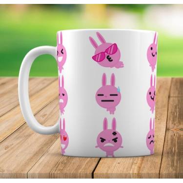 Imagem de Caneca Branca Personalizado Emoji Coelho Rosa - GMH Prod. Serv. e Repr