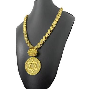 Imagem de Cordão Friso S 13Mm + Pingente Estrela Davi - Banhado A Ouro - Tojoia1