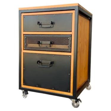 Imagem de Gaveteiro Office Estilo Industrial - Ferro em Preto Eletrostático e Ma