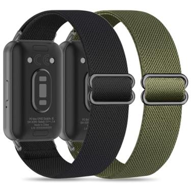 Imagem de Folavii Pacote com 2 pulseiras esportivas elásticas de nylon compatível com Samsung Galaxy Fit 3 para mulheres e homens, pulseira esportiva macia ajustável para Galaxy Fit 3 SM-R390
