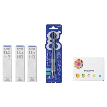 Imagem de amazdone Lapiseira uni Alpha Gel switch 0,5 mm, corpo marinho (M51009GG1P.9) + grafite de lapiseira uni, conjunto de notas adesivas Uni à prova de manchas 0,5 mm HB 3