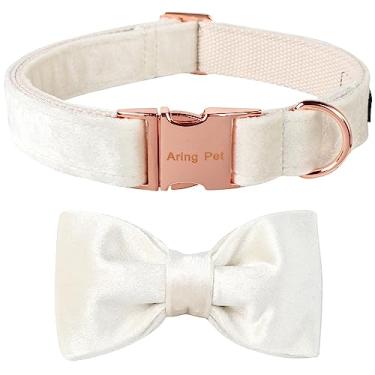 Imagem de ARING PET Coleira para cães Bowtie - Coleiras de veludo com gravata borboleta destacável, coleira branca macia de casamento, PP