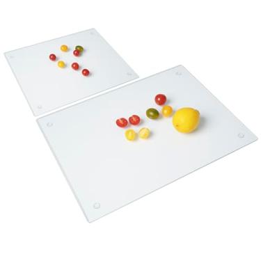 Imagem de Tábua de corte de vidro temperado para cozinha, tábua de corte transparente para bancada, lavável na lava-louças, resistente a arranhões, resistente ao calor, resistente a quebras (40,6 x 30,5 cm x