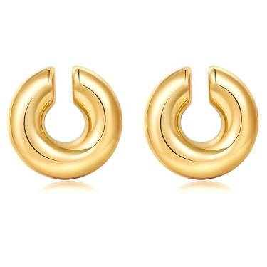 Imagem de Brincos grossos para mulheres, brincos de pressão de orelha sem piercing de ouro 14 quilates e brincos de prata conjunto de algemas de orelha, Aço inoxidável, aço inoxidável