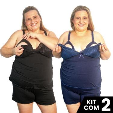 Imagem de Kit 2 Baby Doll Amamentação Tamanho Grande Plus Size Pijama Gestante M