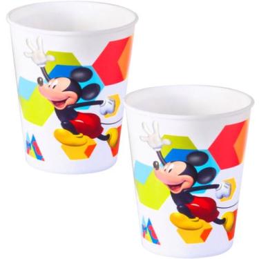 Imagem de Kit 2 Copo Mickey 320ml Porta Lanche Infantil Escola Passeio - Plasuti
