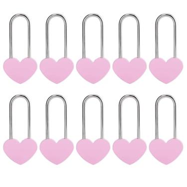 Imagem de VeYocilk Cadeado de coração Love Lock, 10 peças, alumínio, leve, rosa, coração, desejo, para amantes, casais, amigos, aniversário, viagem, presente, ponte (sem chave) (rosa, alumínio)