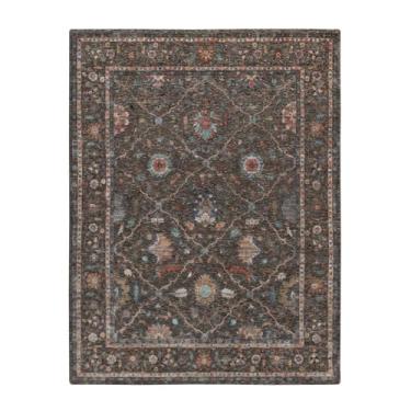 Imagem de Shahbanu Rugs Tapete de lã e seda marrom com estampa de listras atadas à mão com estampa de flores (2,7 m x 25,5 cm)