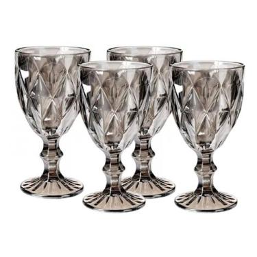 Imagem de Jogo De Taça Diamond Vidro Cinza Metalizada Vinho - 340ml 4 Unidade - 