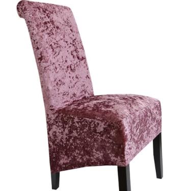Imagem de HZSZXG Capa de cadeira de jantar de veludo pacote completo elástico casa hotel restaurante banquete cor sólida cadeira assento capa protetor de móveis, XL roxo vermelho, 6 PC