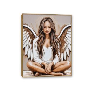 Imagem de SDYJ6GSW Pintura abstrata de arte de parede com impressão em tela de asa de anjo, imagens de anjo abstratas para decoração de parede 80 x 60 cm (32 x 24 pol), moldura teca