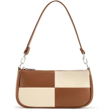 Imagem de NIUEIMEE ZHOU Bolsa de ombro feminina retrô de couro vegano clássico, bolsa de mão com fecho de zíper, 02 marrom branco, One Size, Bolsa de ombro