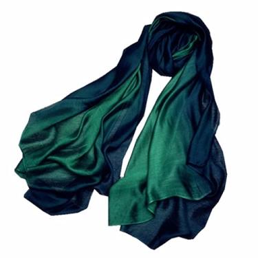 Imagem de Cachecol de seda de algodão, elegante, macio, leve, envoltório, primavera, moderno, cachecóis sombreados para mulheres e meninas, verde, Verde, G