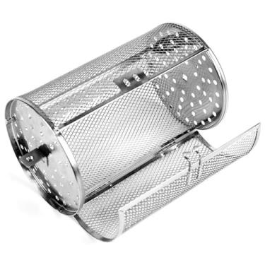 Imagem de Cestas giratórias para churrasqueira ao ar livre grelha rotativa de aço inoxidável resistente 10x5 malha redonda 360° grelha rotativa para vegetais peixe carne alimentos acampamento, cestas de grelha