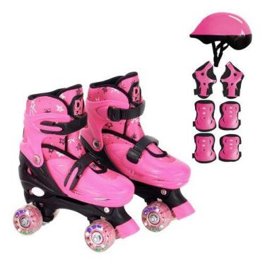Imagem de Patins Infantil Feminino Menina Rosa Quad Roller C/ Proteção - DM Toys