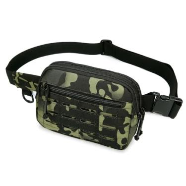 Imagem de Pochete pequena para homens e mulheres, bolsa de cinto estilo militar com sistema MOLLE, resistente à água e alça ajustável para corrida, caminhada, festivais, academia, Preto Cp, Small, Tático