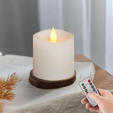 Imagem de Genwelled Life Plus Velas sem chama 3 x 3 com controle remoto, conjunto de 1, velas de bateria de 7,6 cm cintilando com temporizador, vela pilar de LED para decorações de dia dos namorados em