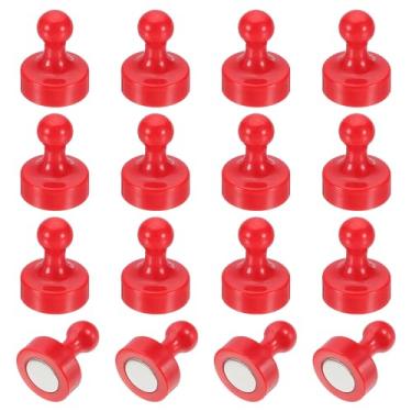 Imagem de PATIKIL 16 pinos de ímãs, 1 x 0,8 ímãs fortes de geladeira quadro branco magnético tachinhas decorativas para geladeira Locker calendário escritório, vermelho