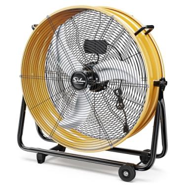 Imagem de Simple Deluxe Ventilador de tambor industrial de metal resistente de 60 cm, circulação de ar de 3 velocidades para armazém, estufa, oficina, pátio, fábrica e porão - alta velocidade, amarelo