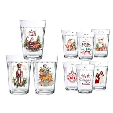 Imagem de Kit 3 Copos Americanos 190ml De Vidro Personalizado Estampado Natal Decoração Vintage Papai Noel (Vintage)