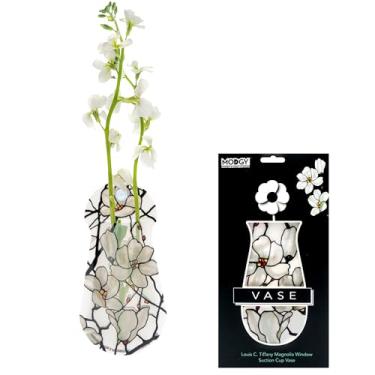 Imagem de MODGY Vaso de flores expansível, vasos modernos decorativos de plástico para flores Centros de mesa de jantar, decoração de sala de estar, banheiro, escritório de casamento, com ventosa, Louis C. Tiffany Magnolia, 19 x 10 cm