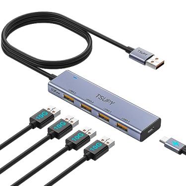 Imagem de Hub USB de 10 Gbps, divisor USB TSUPY de 5 portas com 4 USB 3.2 + USB C de alumínio ultrafino, hub USB 3.2 geração 2 com cabo estendido de 1,2 m, hub de porta USB para PC, MacBook, Mac Mini, PS4/5,