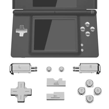 Imagem de eXtremeRate Conjunto completo de botões de substituição prata cromada para console portátil Nintendo DS Lite, D-pad personalizado A B X Y Start Select R L Power Volume Keys para Nintendo DS Lite NDSL