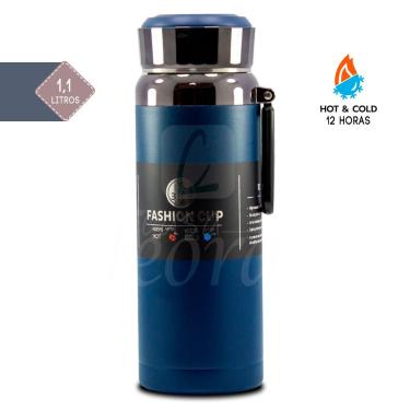 Imagem de Garrafa Térmica Inoxidável Camping Chá Suco Café Azul 1100ml