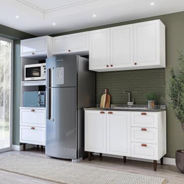 Imagem de Cozinha Pérola Completa 4 Peças Torre Quente Basculante Aéreo 3 Portas E Balcão 2 Gavetas 3 Portas Yescasa Branco