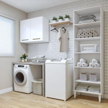 Imagem de Lavanderia Modulada 1 Armário Multiuso E Armário Aéreo Belém Branco