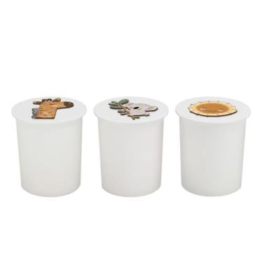 Imagem de Trio de Potes Kit Higiene Bebê Quarto Lavável Safari Savana - Neném na