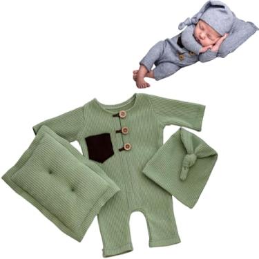 Imagem de Lgvhydh Macaquinho para fotografia de bebê recém-nascido, menino, menina, almofada para sessão de fotos com macacão, adereços de sessão de fotos para bebês (verde exército)