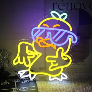 Imagem de Kullneon Letreiro De Neon Com Pato, Gesto "Eu Te Amo", Luz Fofa Animal Óculos, Luzes Led Amarelas, Arte Parede, Desenho Animado Para Quarto Infantil, Decoração Festa Aniversário